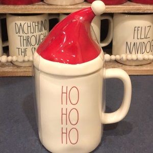Rae Dunn Ho Ho Ho mug with Santa Topper